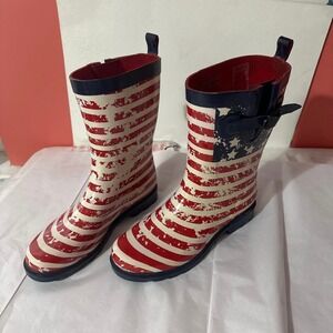 Capelli of New York Navy and Red Striped Rain Boots
